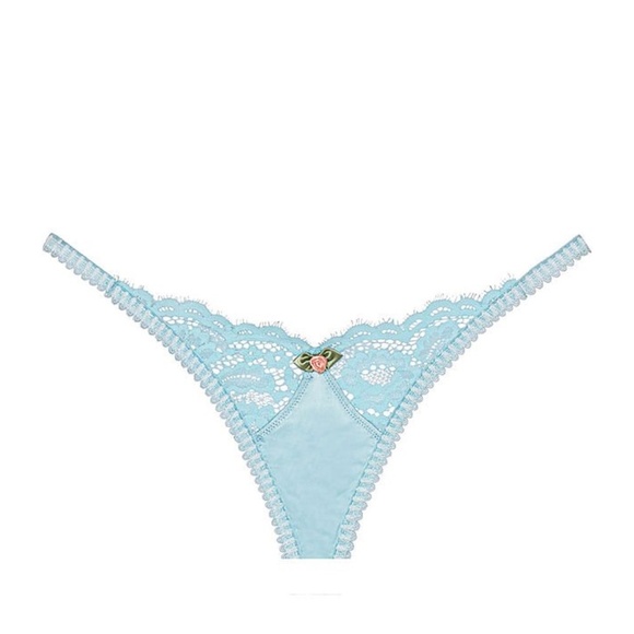 For Love And Lace Chantilly Lace Thong Panty Baby Blue Large NEW - Picture 4 of 8